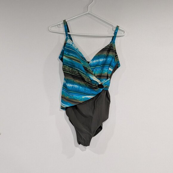 Christina One Piece Swimsuit Olive Green Blue Gold Size 10 - Picture 1 of 3